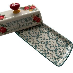Pioneer woman country style flowered butter dish